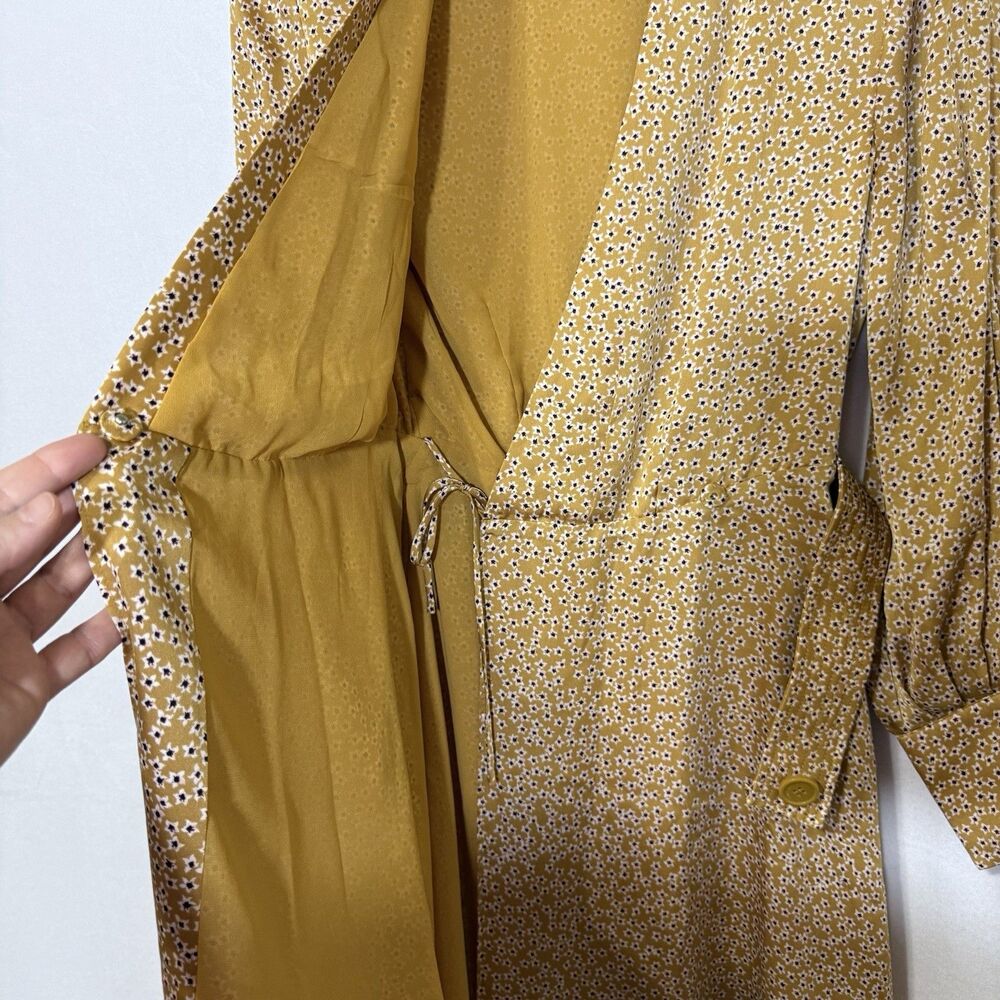 Equipment Femme Long Sleeve Yellow Floral Belted Fanetta Chic Wrap Dress Size 2 - Picture 10 of 14